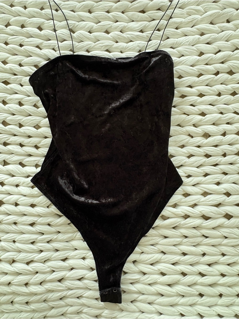 Garage Black Velvet Bodysuit with Thin Straps